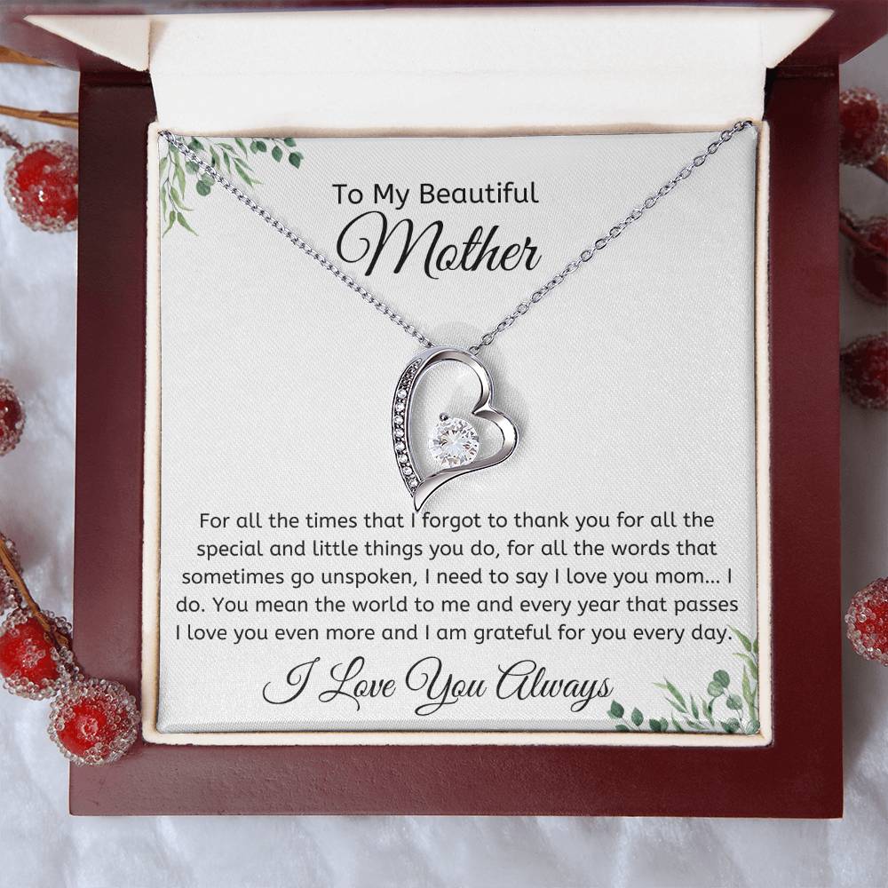 Forever Love Necklace - with Greenery Like Edged Message Card– For Mother, Any Occasion Gifts