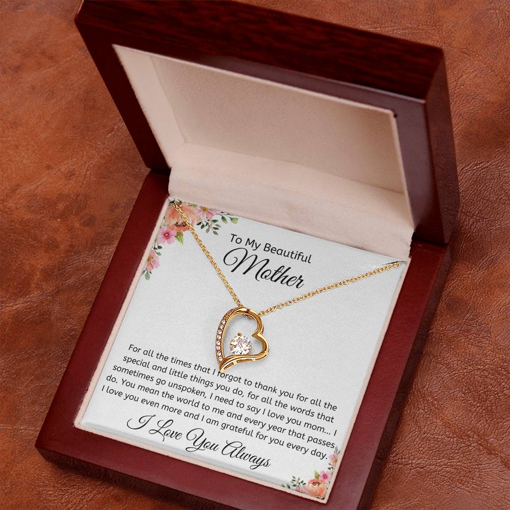Forever Love Necklace- with Peach/Pink Rose Like Edged Message Card – For Mother, Any Occasion Gifts