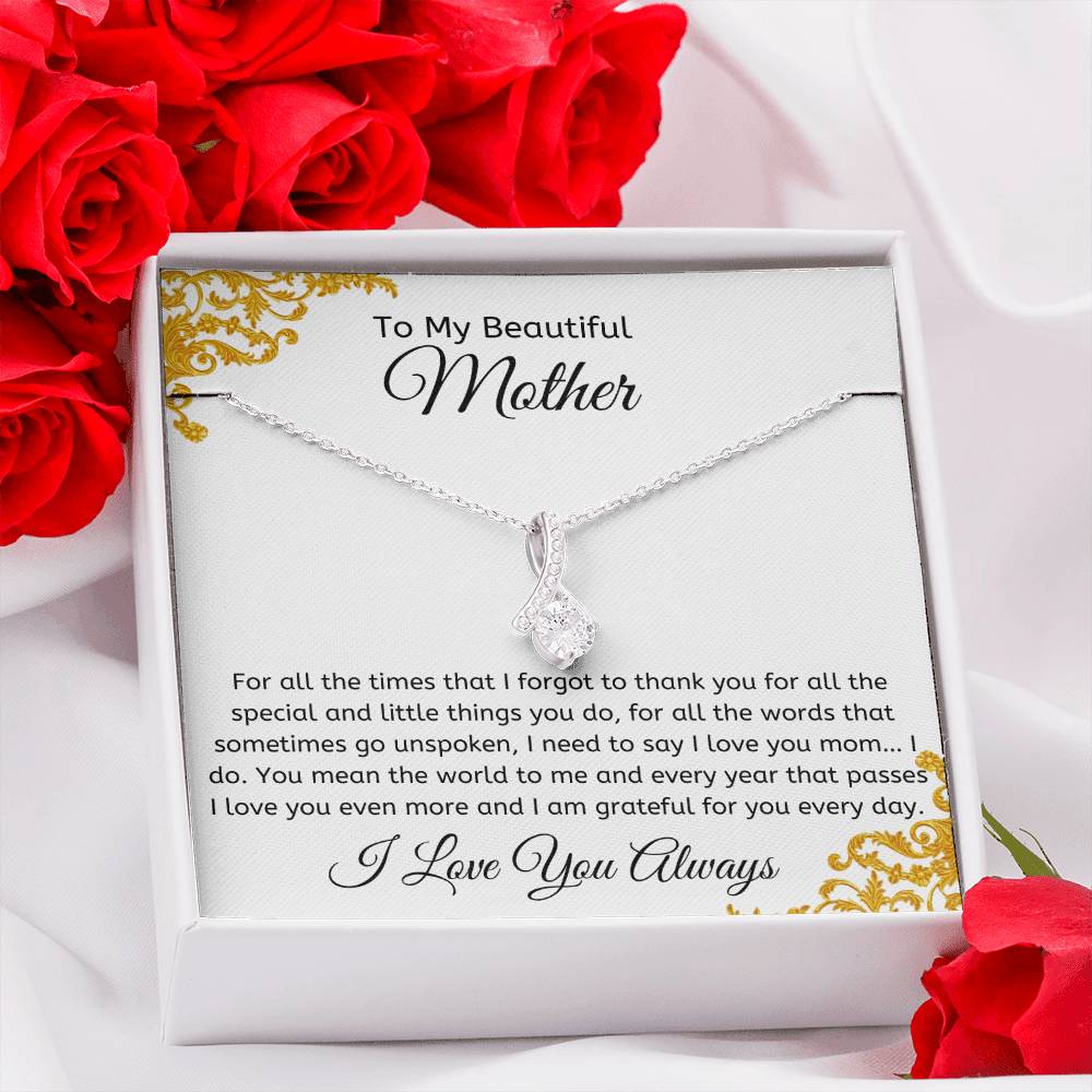 Alluring Beauty Mother Necklace - Personalized Message Card with Golden Embroidery Like Edge– For Mother Any Occasion Gifts