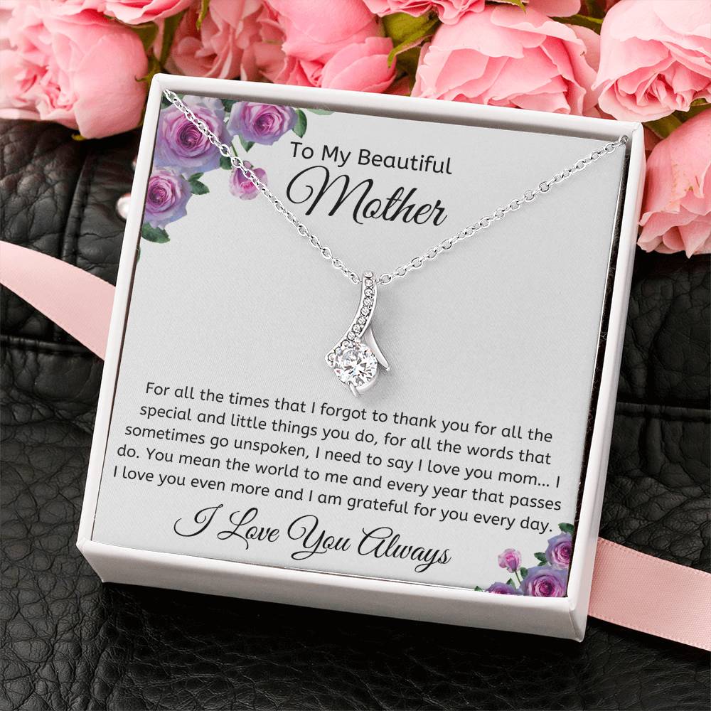 Alluring Beauty Necklace - Personalized Message Card  with Purplish Pink Rose Like Edged – For Mother,Any Occasion Gifts