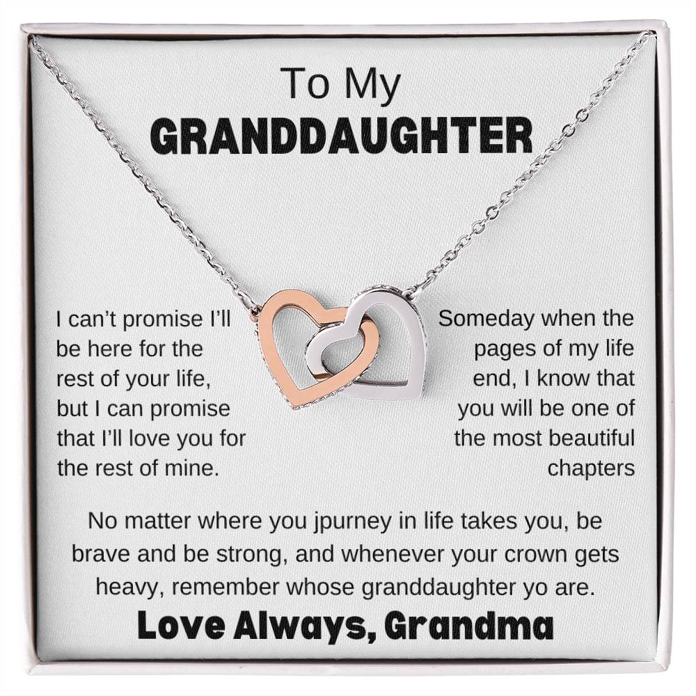 To My Granddaughter Love Grandma Message Card Interlocking Hearts Necklace Any Occasion Gifts