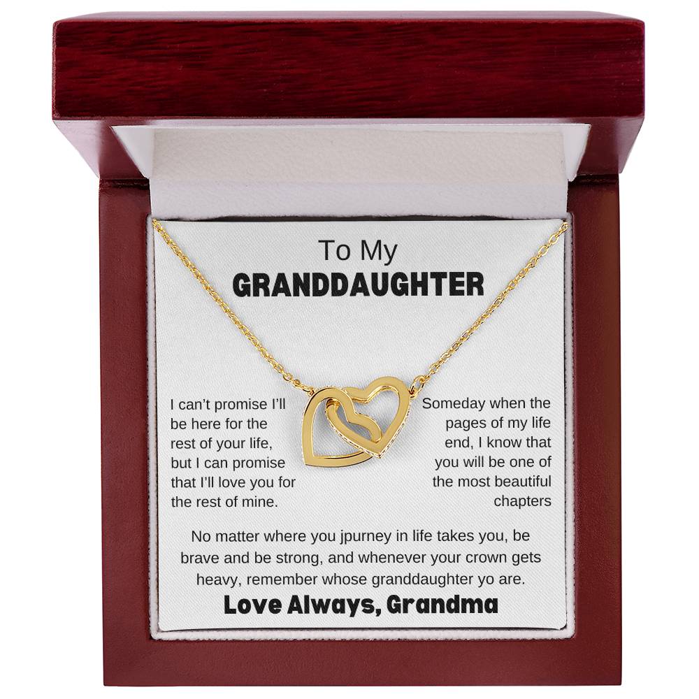 To My Granddaughter Love Grandma Message Card Interlocking Hearts Necklace Any Occasion Gifts