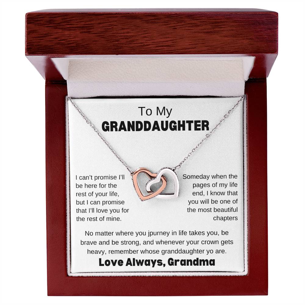 To My Granddaughter Love Grandma Message Card Interlocking Hearts Necklace Any Occasion Gifts