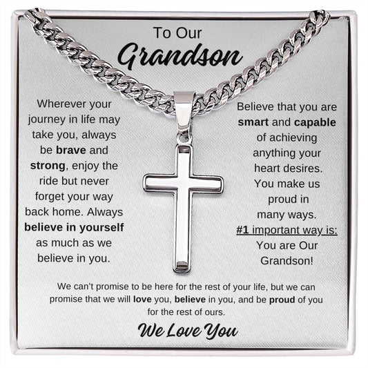To Our Grandson Cuban Chain with Artisan Cross Necklace Any Occasion Gifts