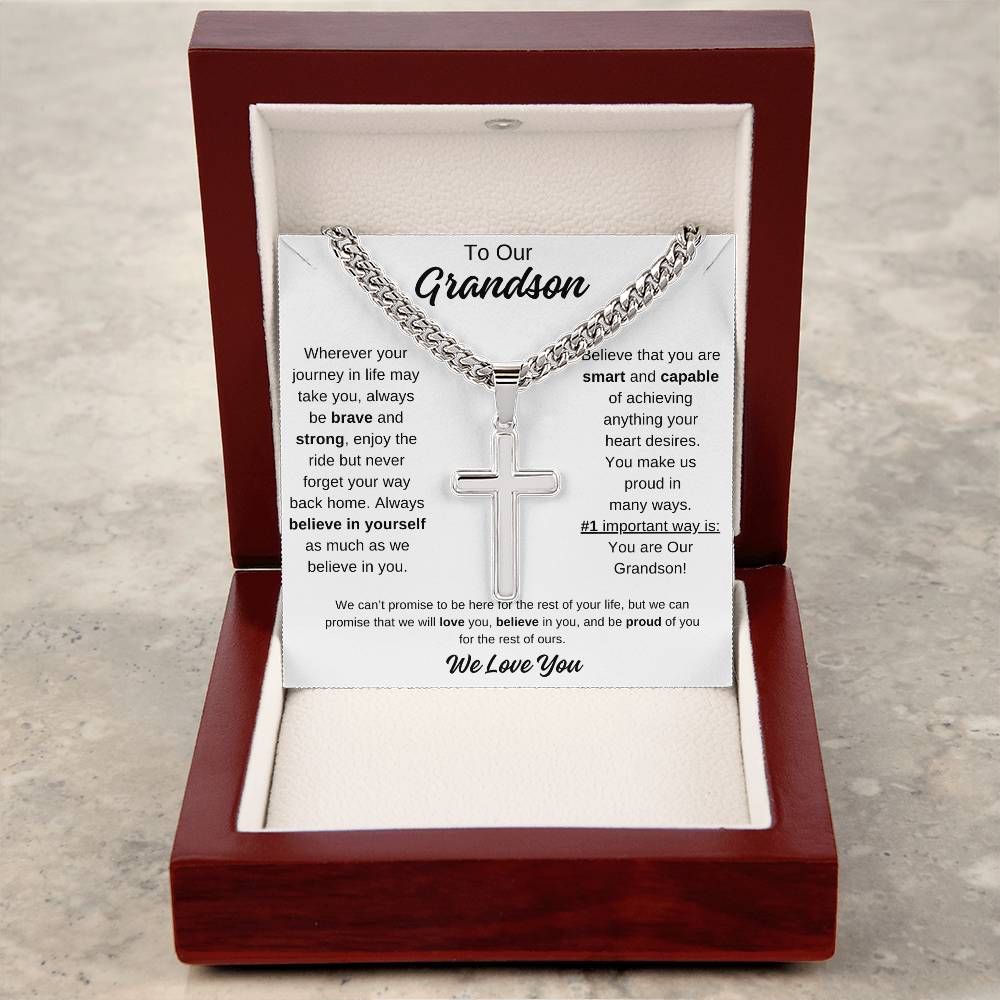 To Our Grandson Cuban Chain with Artisan Cross Necklace Any Occasion Gifts