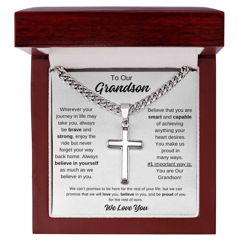 To Our Grandson Cuban Chain with Artisan Cross Necklace Any Occasion Gifts