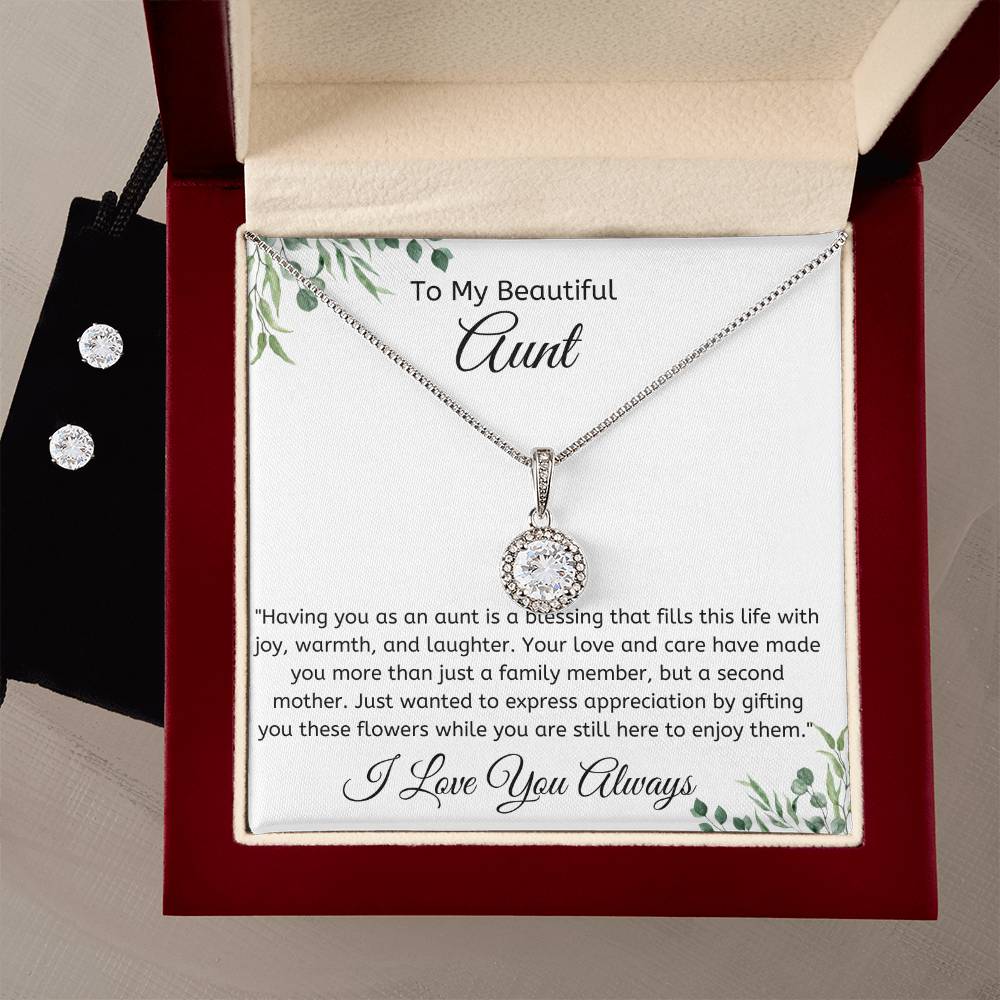 Eternal Hope Necklace and Cubic Zirconia Earring Set- From Niece/Nephew, For Aunt-Any Occasion Gifts