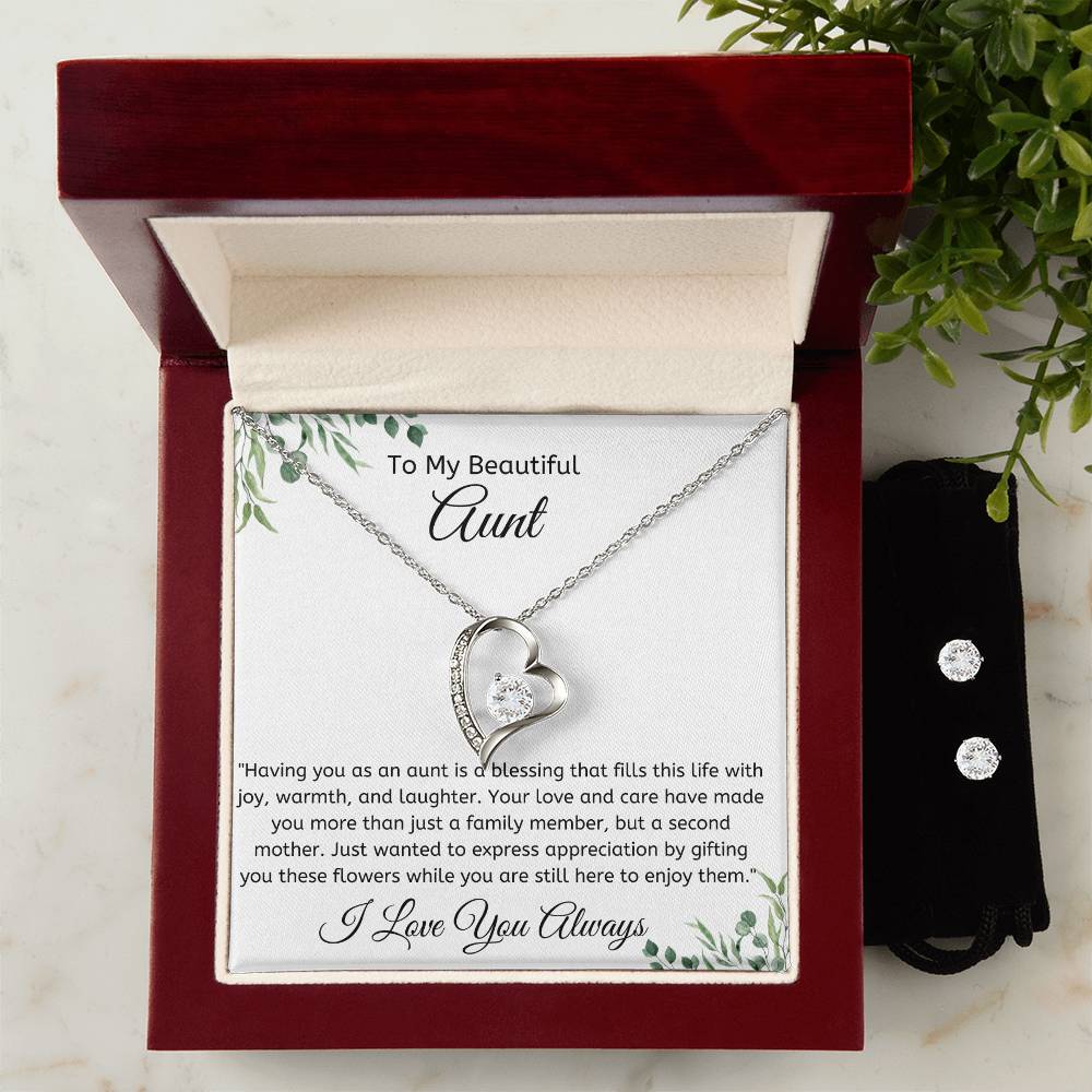 Forever Love Necklace and Cubic Zirconia Earring Set -From Niece/Nephew, For Aunt-Any Occasion Gifts