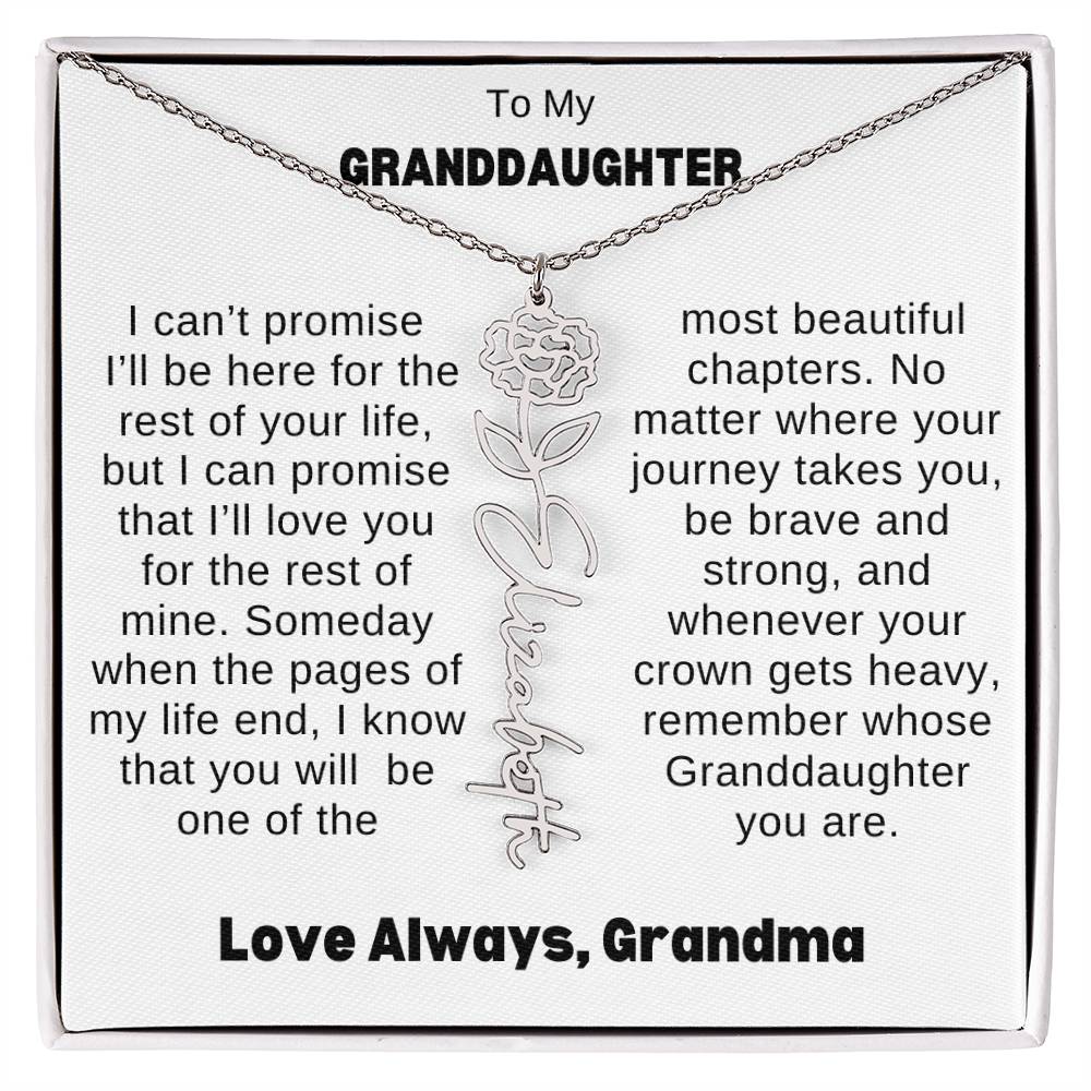 To My Granddaughter Love Grandma Message Card Flower Name Necklace Any Occasion Gifts