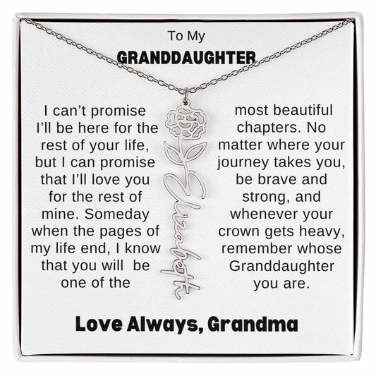 To My Granddaughter Love Grandma  Message Card Flower Name Necklace Any Occasion Gifts