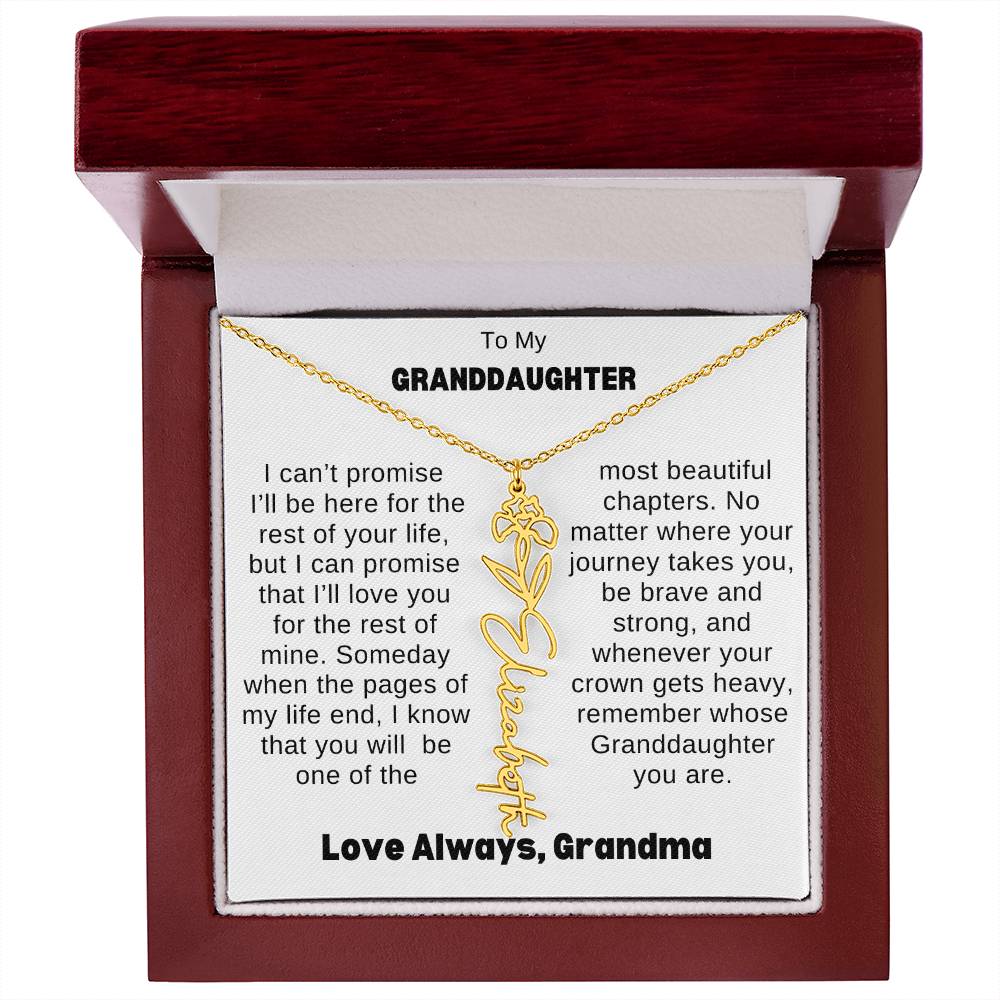 To My Granddaughter Love Grandma Message Card Flower Name Necklace Any Occasion Gifts