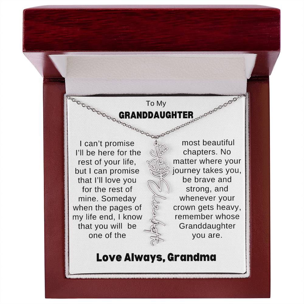 To My Granddaughter Love Grandma Message Card Flower Name Necklace Any Occasion Gifts