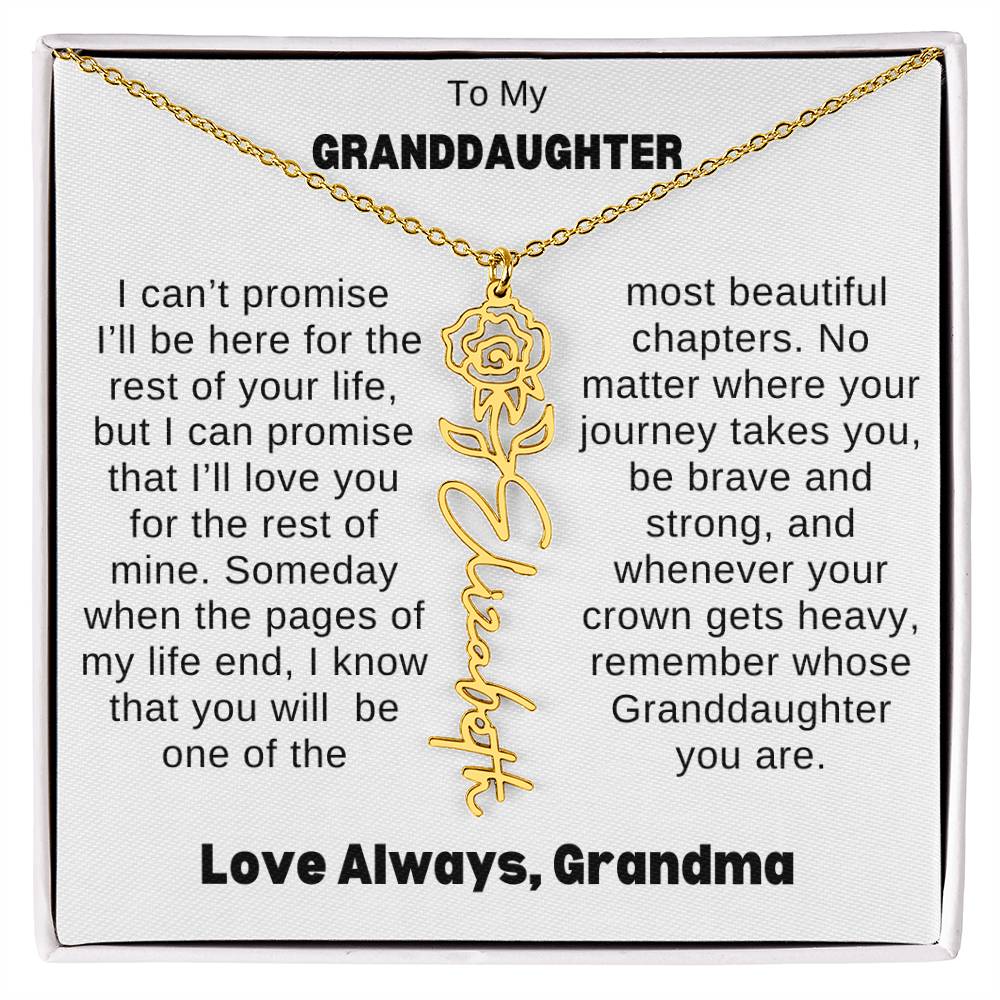 To My Granddaughter Love Grandma Message Card Flower Name Necklace Any Occasion Gifts