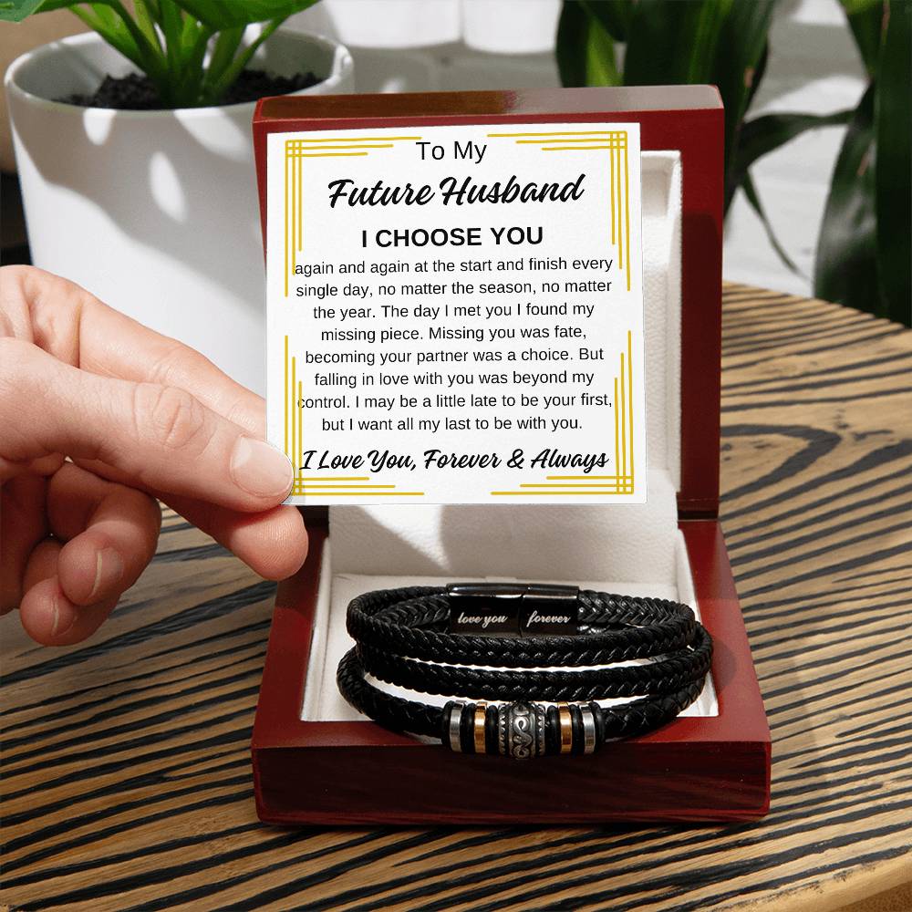 To My Future Husband Men's "Love You Forever" Bracelet with Gold Like Edge, I Choose You Any Occasion Gifts