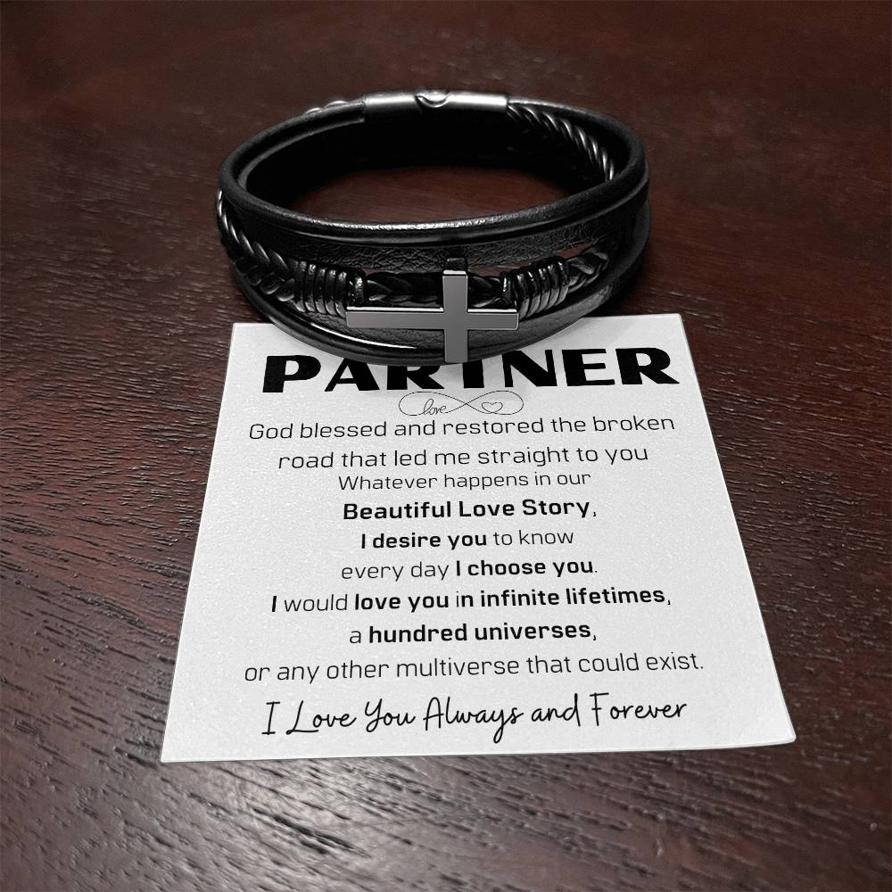 To My Partner Braided Leather Cross Bracelet Any occasion Gifts