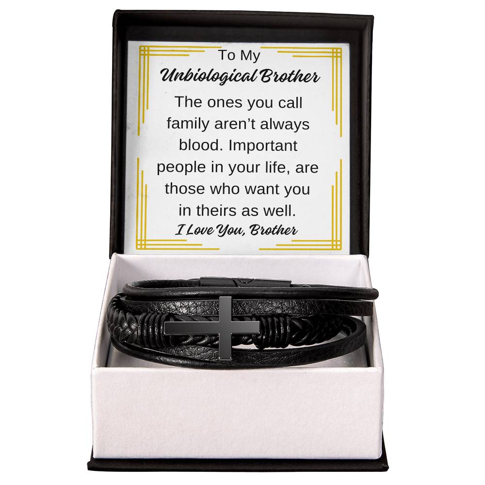 To My Unbiological Brother Men's Cross Leather Bracelet Any Occasion Gifts