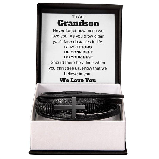 To Our Grandson Men's Cross Leather Bracelet Any Occasion Gifts