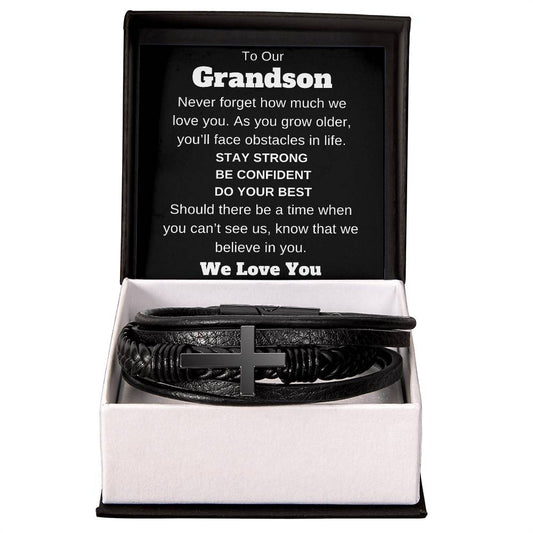 To Our Grandson Men's Cross Leather Bracelet Any Occasion Gifts