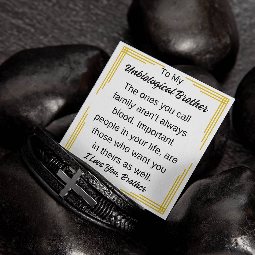 To My Unbiological Brother Men's Cross Leather Bracelet Any Occasion Gifts