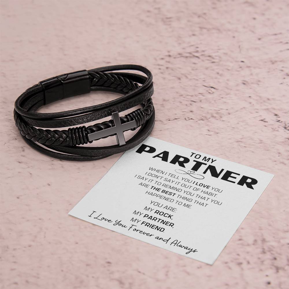 To My Partner Partner Braided Leather Cross Bracelet Any Occasion Gifts