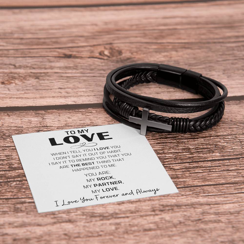 To My LOVE Braided Leather Cross Bracelet With A Personalized Message Any Occasion Gifts
