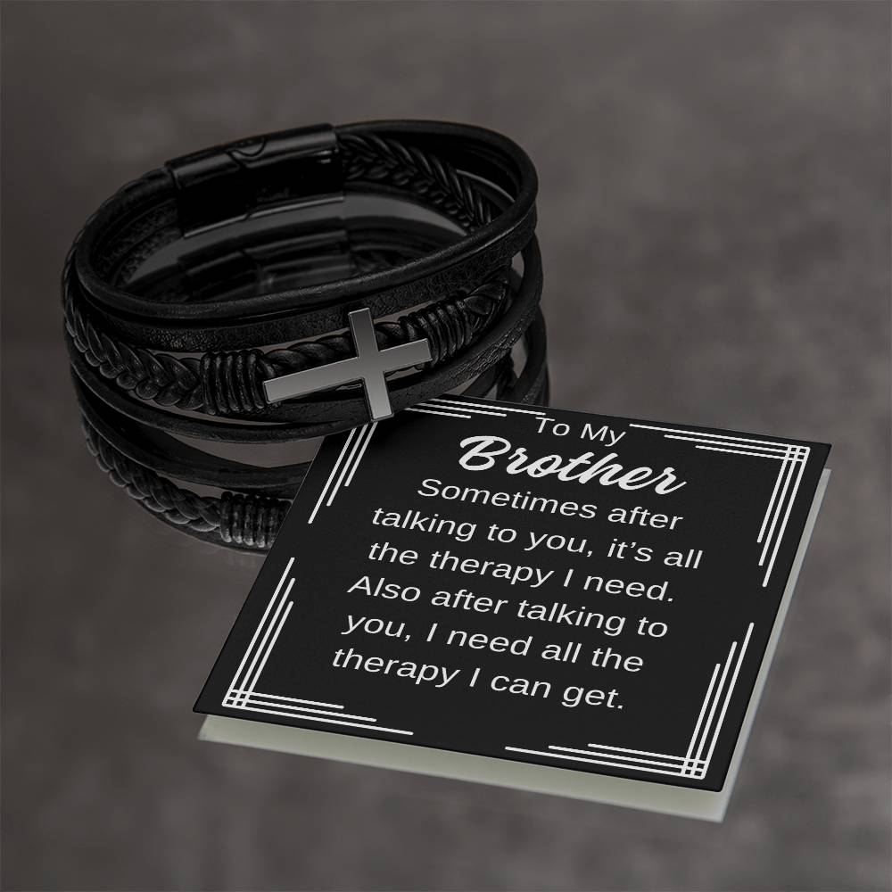 To My Brother Men's Cross Leather Bracelet Any Occasion Gifts