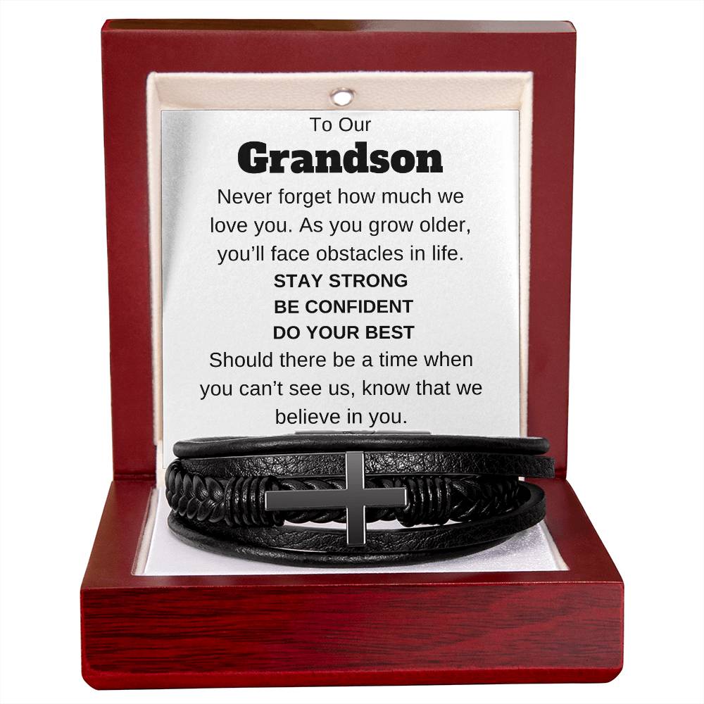 To Our Grandson Men's Cross Leather Bracelet Any Occasion Gifts