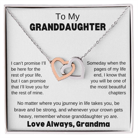 To My Granddaughter Love Grandma  Message Card Interlocking Hearts Necklace Any Occasion Gifts
